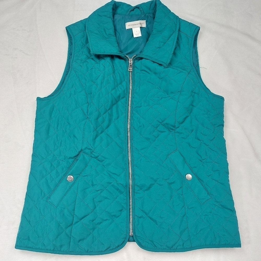 CHRISTOPHER & BANKS WOMEN'S TEAL QUILTED ZIP FRONT POLYESTER VEST SIZE SMALL